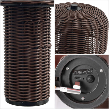 Mia 10" Modern Scandinavian Indoor/Outdoor Faux Wicker Rechargeable/Cordless Dimmable Integrated LED Table Lamp, Set of 2